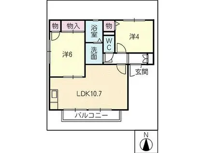 クープレットにしの台C棟(2LDK/2階)の間取り写真