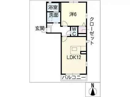 シャーメゾン陽だまりの丘 A(1LDK/2階)の間取り写真