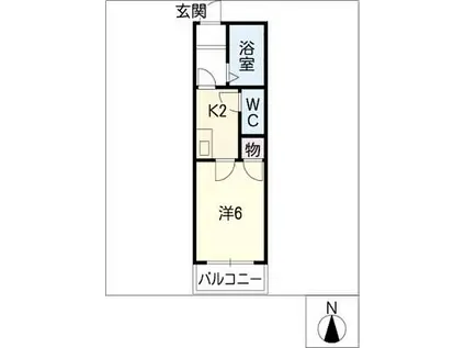 ビバリーハイツ平津(1K/2階)の間取り写真