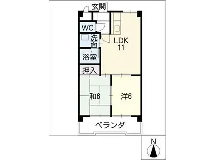 第3宮脇笹川ハイツB(2LDK/2階)の間取り写真