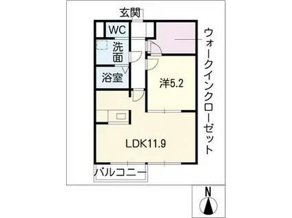 ラ・テラ滝川(1LDK/2階)の間取り写真