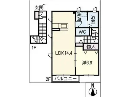 ヘリテージ泊(1LDK/2階)の間取り写真