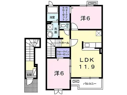 リアンヴィラージュA棟(2LDK/2階)の間取り写真