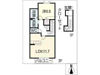 メゾン・ド・ラ・メール(1LDK/2階)の間取り写真