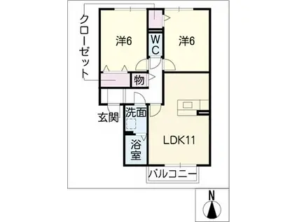 レクスト上野(2LDK/1階)の間取り写真