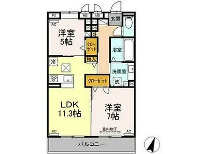 メゾン・ド・パルク小田井(2LDK/1階)の間取り写真