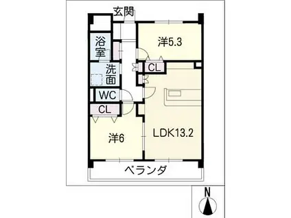 ミズノ第五マンション(2LDK/1階)の間取り写真