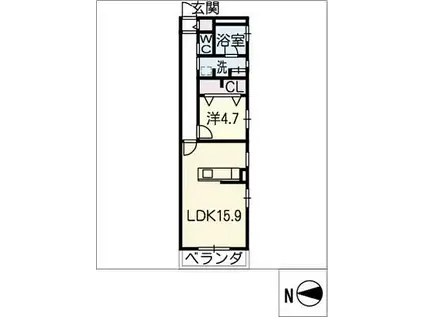 覚王山アパートメント(1LDK/1階)の間取り写真