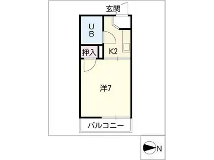 オークI(1K/1階)の間取り写真