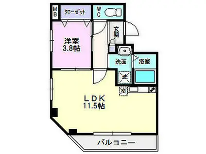 ボナール・ド・フルール(1LDK/9階)の間取り写真