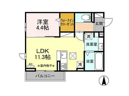 D-ROOM茜部中島 A棟(1LDK/1階)の間取り写真