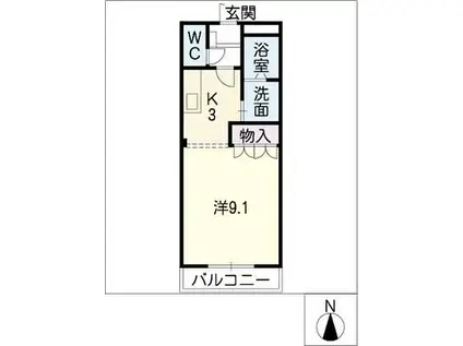 レシェンテIII(1K/2階)の間取り写真