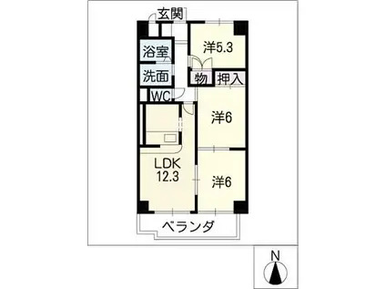 ベルフラワー笠松(3LDK/3階)の間取り写真