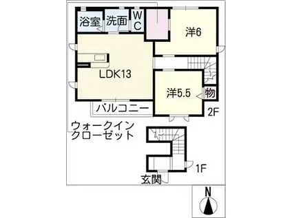 リバーハーフハイツIII A棟(2LDK/2階)の間取り写真