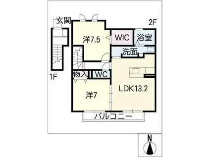 エクセルサワダB棟(2LDK/2階)の間取り写真