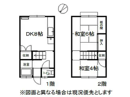 JR中央本線 岡谷駅 徒歩41分 2階建 築55年(2DK/1階)の間取り写真