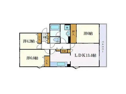 リブレス行田(3LDK/2階)の間取り写真