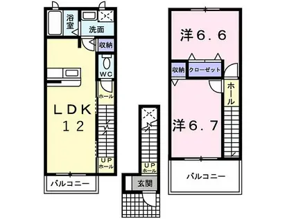 JR高崎線 北鴻巣駅 徒歩28分 3階建 築22年(2LDK/2階)の間取り写真