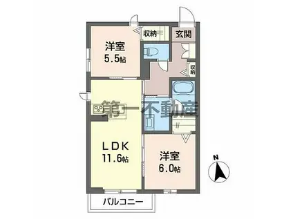 インフローラ 小坂(2LDK/2階)の間取り写真
