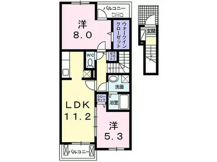 養老鉄道 揖斐駅 バス乗車時間：20分 西方バス停で下車 徒歩5分 2階建 築14年(2LDK/2階)の間取り写真