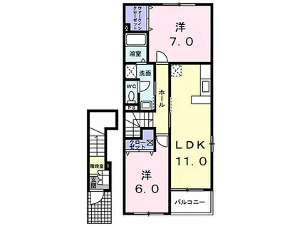 樽見鉄道 糸貫駅 バス乗車時間：15分 黒野八幡町バス停で下車 徒歩11分 2階建 築19年(2LDK/2階)の間取り写真