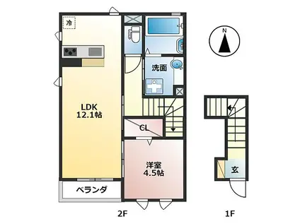 樽見鉄道 東大垣駅 徒歩32分 2階建 築5年(1LDK/2階)の間取り写真