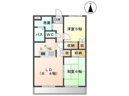 JR東海道本線 大垣駅 バス乗車時間：30分 昼飯バス停で下車 徒歩15分 2階建 築26年(2LDK/2階)の間取り写真