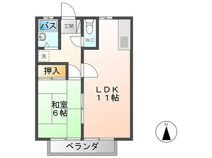 ハイツイワイ(1LDK/1階)の間取り写真