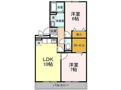 マンションタケイシ(2LDK/1階)の間取り写真