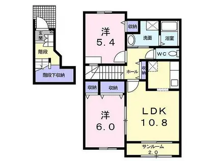 ゴールドパークA(2LDK/2階)の間取り写真