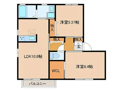 プリムローズ弐番館(2LDK/1階)の間取り写真