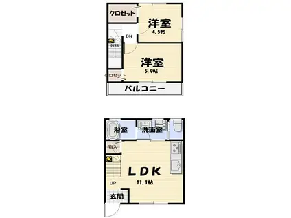 LIKE誉田(2LDK/1階)の間取り写真