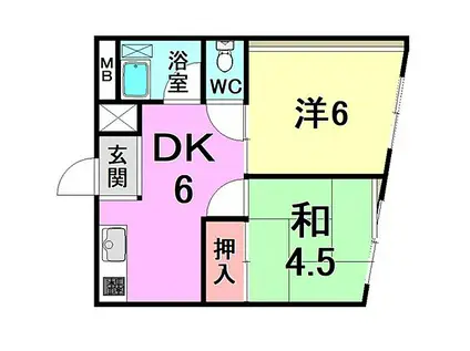 六甲住吉プラザ(2DK/4階)の間取り写真
