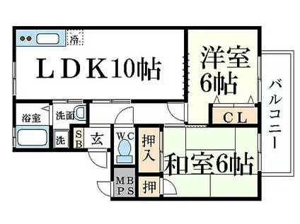 パークサイドツクダ(2LDK/2階)の間取り写真