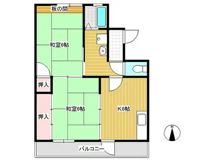 市村コーポ第一(2K/1階)の間取り写真