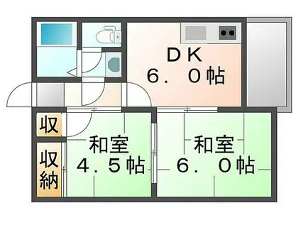 JR山陽本線 東福山駅 徒歩34分 2階建 築35年(2DK/1階)の間取り写真