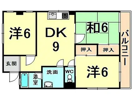 阪急伊丹線 稲野駅 徒歩20分 4階建 築43年(3DK/4階)の間取り写真