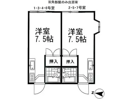 エクセルコート(ワンルーム/2階)の間取り写真