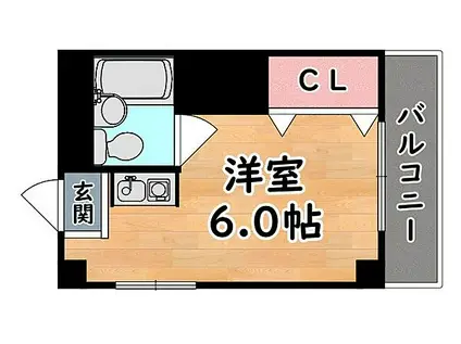 JR東海道・山陽本線 六甲道駅 徒歩2分 4階建 築37年(ワンルーム/3階)の間取り写真