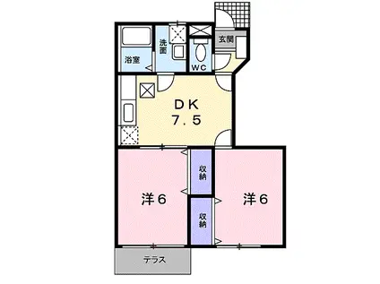 JR小野田線 妻崎駅 徒歩20分 2階建 築26年(2DK/1階)の間取り写真
