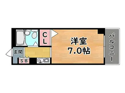 阪急神戸本線 王子公園駅 徒歩6分 7階建 築33年(1K/7階)の間取り写真