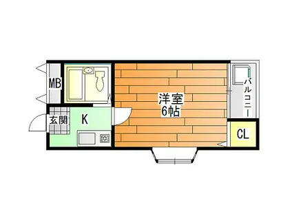 近鉄南大阪線 古市駅(大阪) 徒歩20分 4階建 築35年(1K/3階)の間取り写真