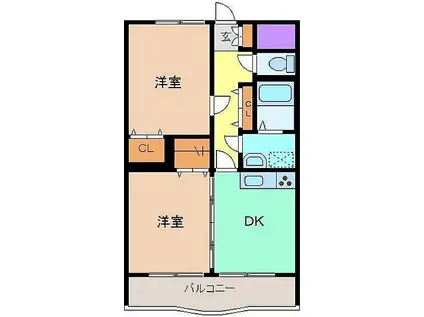 マンション メルベーユ(2DK/3階)の間取り写真