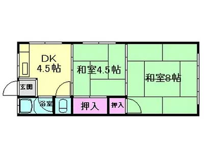 阪急宝塚本線 池田駅(大阪) 徒歩5分 3階建 築54年(2K/2階)の間取り写真