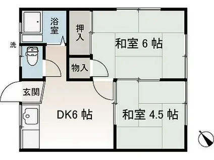 香陽荘(2DK/1階)の間取り写真
