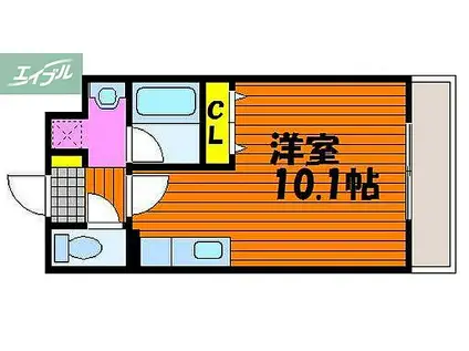 JR津山線 法界院駅 徒歩14分 3階建 築20年(ワンルーム/2階)の間取り写真
