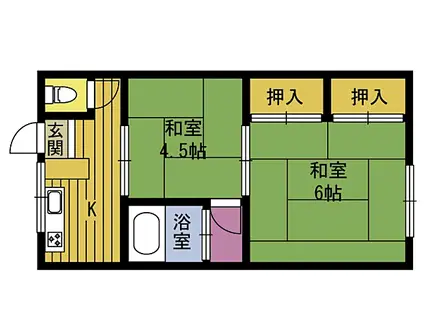 松葉アパート西棟(2K/1階)の間取り写真