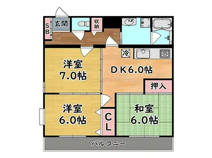 阪急神戸本線 岡本駅(兵庫) 徒歩13分 2階建 築37年(3DK/1階)の間取り写真