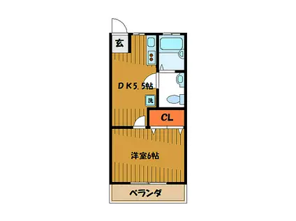 JR中央線 国分寺駅 徒歩8分 3階建 築45年(1DK/2階)の間取り写真