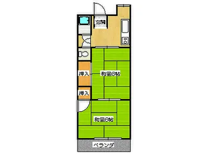 JR片町線(学研都市線) 野崎駅(大阪) 徒歩3分 3階建 築47年(2K/2階)の間取り写真